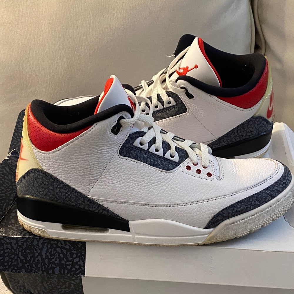 Men’s Nike Air Jordan 3 Retro Fire Red Denim Size 12